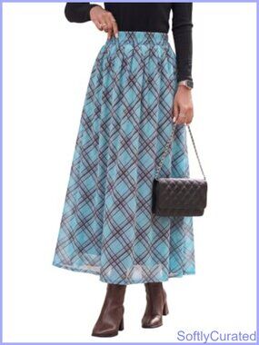 High Waist A-Line Flowy Midi Maxi Skirt Elastic Waistband